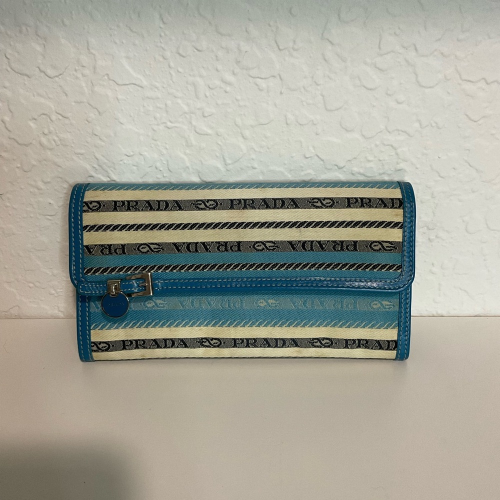 Vintage Prada Striped Blue and Cream Wallet